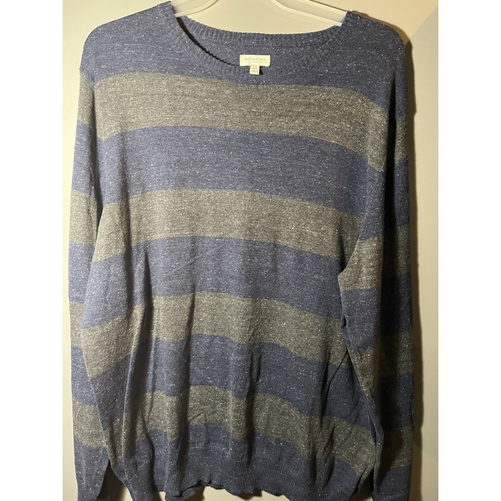 Sonoma Blue and Gray Striped Long Sleeve Sweater
